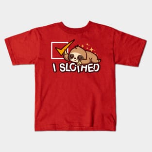 Funny Cute Sloth Sleeping Cartoon Lazy Procrastination Champion Slogan Kids T-Shirt